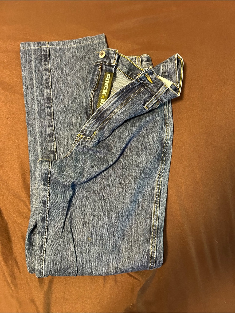 Cinch Men’s Relaxed Blue Denim Jeans with Yellow Stitch Accents